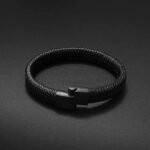 First Peach Stylish Bracelet for Men Black Leather Hand Band Jewellery Accessories For Boys - Image 2
